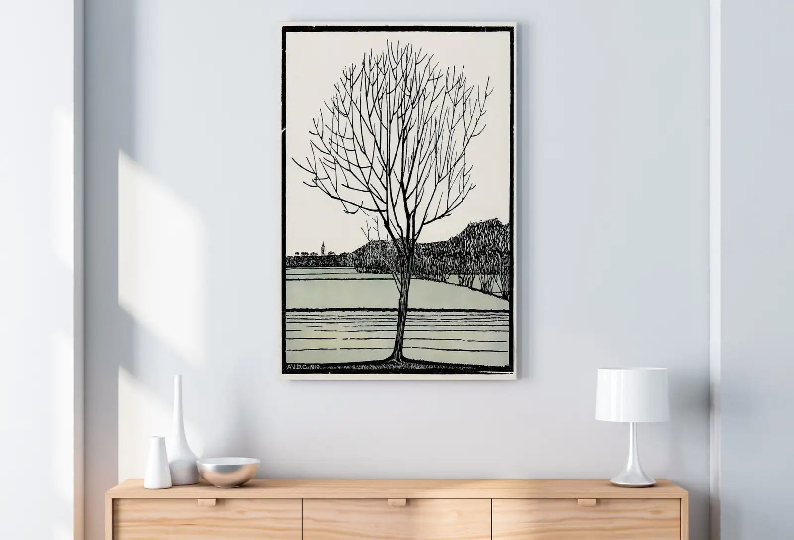 Detail view of artwork from Bald Tree Vintage Art Nouveau Print Wall Art. Instant Download Print, Julie De Graag Printable Art. Art Nouveau Poster, Vintage Art Prints. (variation 1)