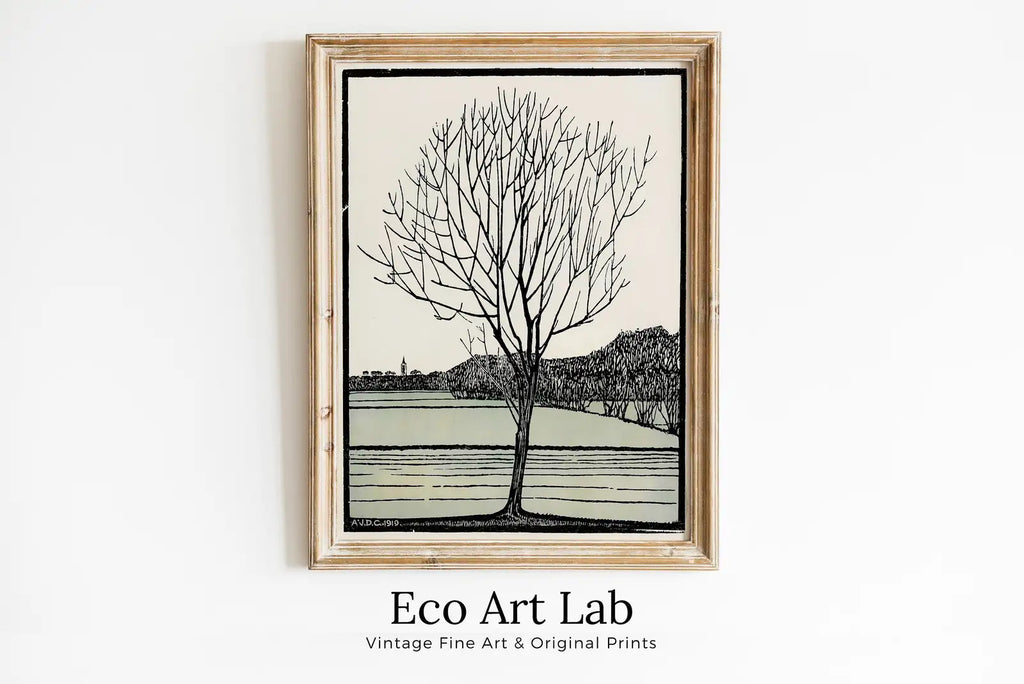 Framed view of Bald Tree Vintage Art Nouveau Print Wall Art. Instant Download Print, Julie De Graag Printable Art. Art Nouveau Poster, Vintage Art Prints – printable wall art digital download.