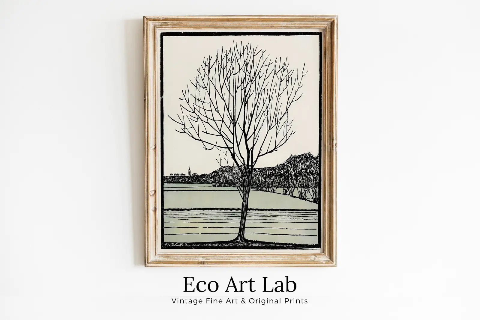Framed view of Bald Tree Vintage Art Nouveau Print Wall Art. Instant Download Print, Julie De Graag Printable Art. Art Nouveau Poster, Vintage Art Prints – printable wall art digital download.