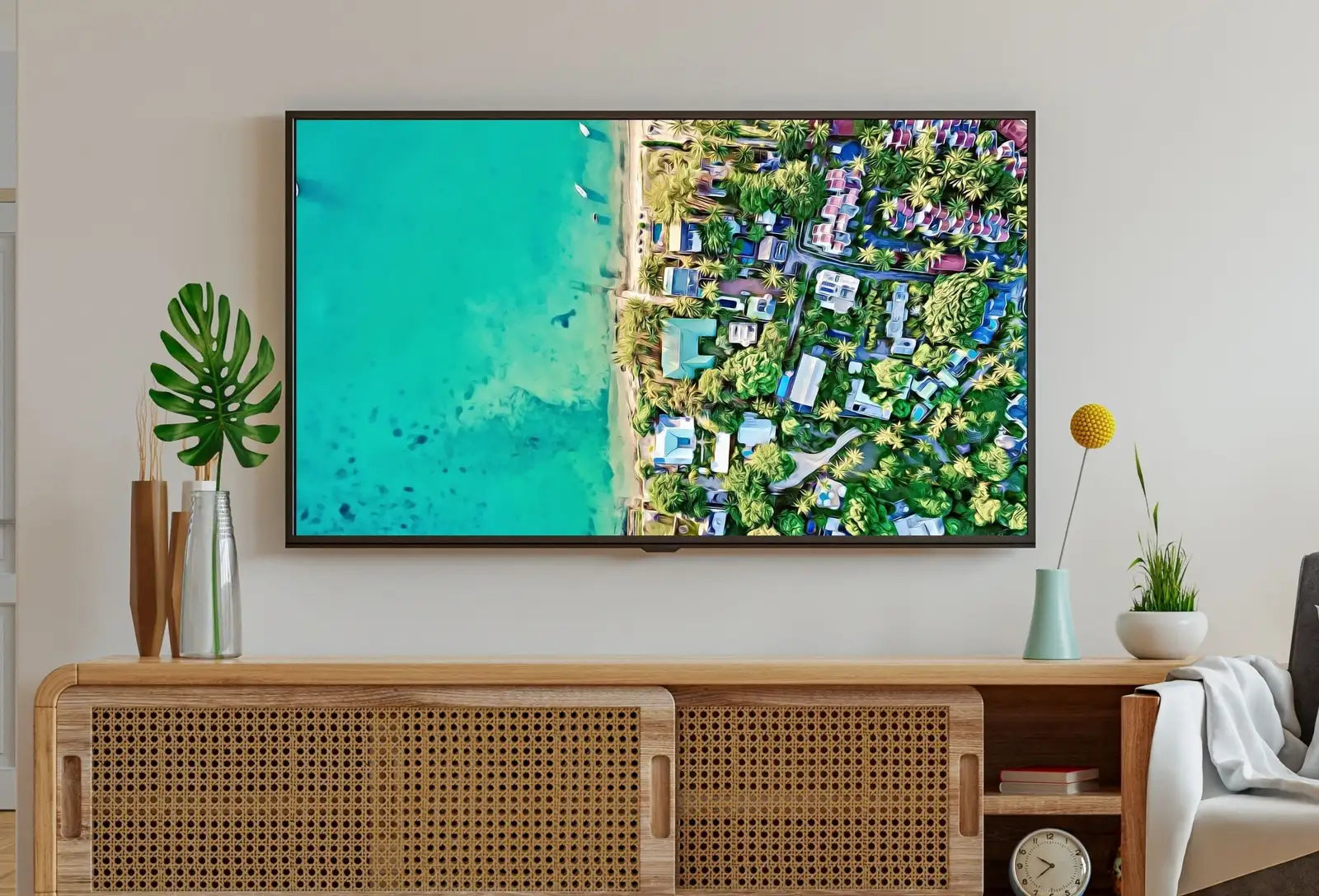 Vue aérienne de la plage. Art pour le Samsung Frame TV. Téléchargement numérique pour la télévision. Décoration murale côtière. Art de plage pour le Samsung Frame.