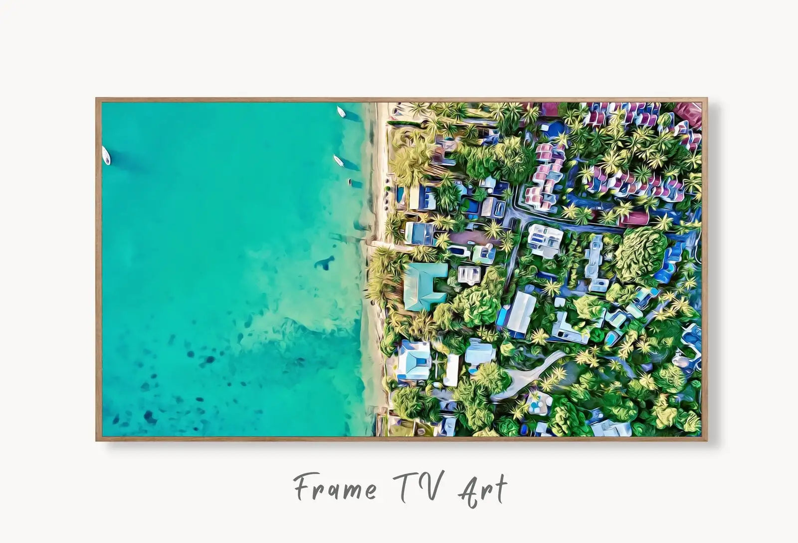 Vue aérienne de la plage. Art pour le Samsung Frame TV. Téléchargement numérique pour la télévision. Décoration murale côtière. Art de plage pour le Samsung Frame.