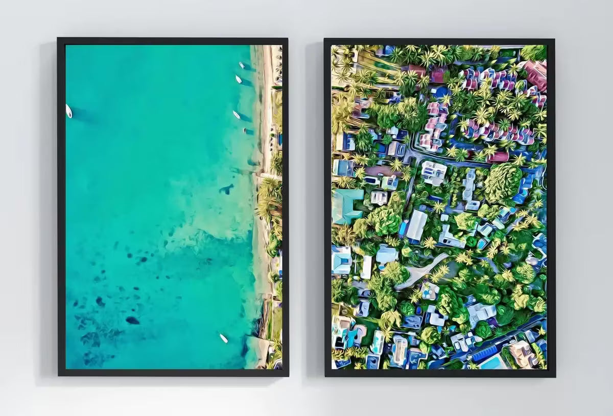 Beach Top Aerial View Set of 2 Prints, Printable Wall Art, Beach Decor Emerald Green Art Prints, Coastal Wall Art Set, Beach House Decor – Printable Wall Art Set