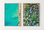 Vue aérienne de la plage en haut, ensemble de 2 impressions : Art imprimable pour la décoration de plage. Impressions artistiques vert émeraude pour la maison de bord de mer.