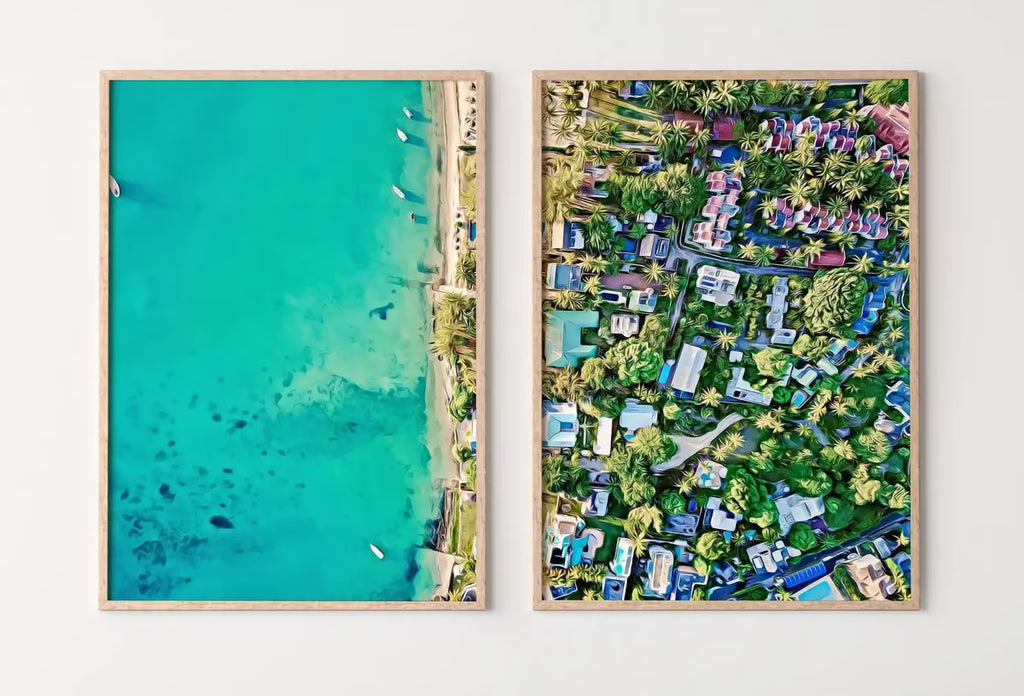 Beach Top Aerial View Set of 2 Prints, Printable Wall Art, Beach Decor Emerald Green Art Prints, Coastal Wall Art Set, Beach House Decor – Printable Wall Art Set