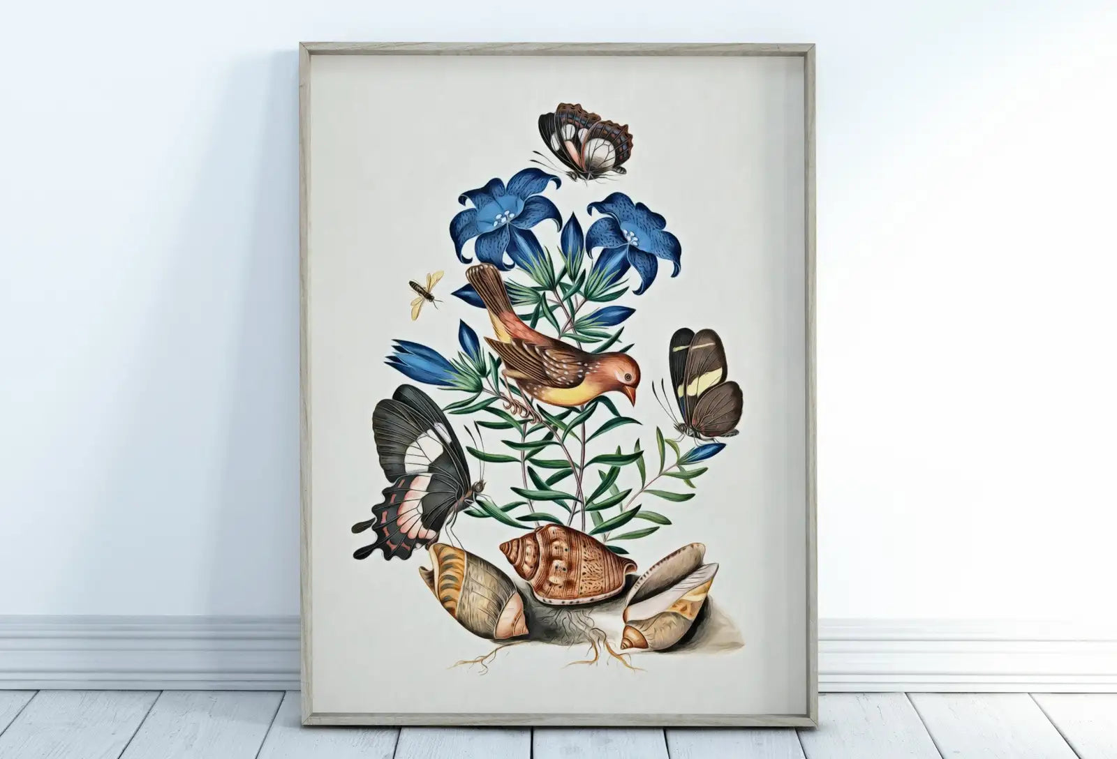 Included artwork preview showing first selection of artworks from Bird, Butterfly, Flowers and Shells Wall Art Poster, Vintage Butterfly Print, Botanical Prints, Printable Wall Art Decor Flower Market Print.