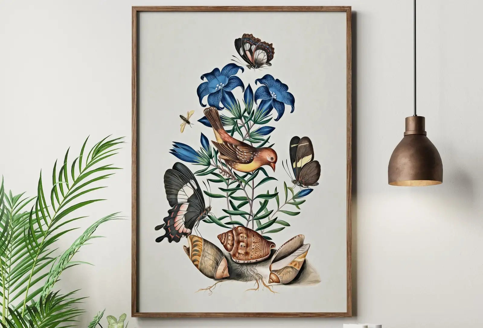 Detail view of artwork from Bird, Butterfly, Flowers and Shells Wall Art Poster, Vintage Butterfly Print, Botanical Prints, Printable Wall Art Decor Flower Market Print. (variation 1)