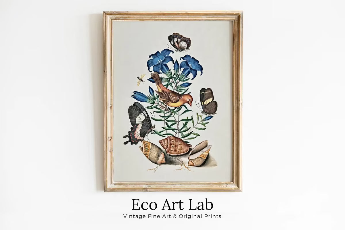 Bird, Butterfly, Flowers and Shells Wall Art Poster, Vintage Butterfly Print, Botanical Prints, Printable Wall Art Decor Flower Market Print – Printable Wall Art