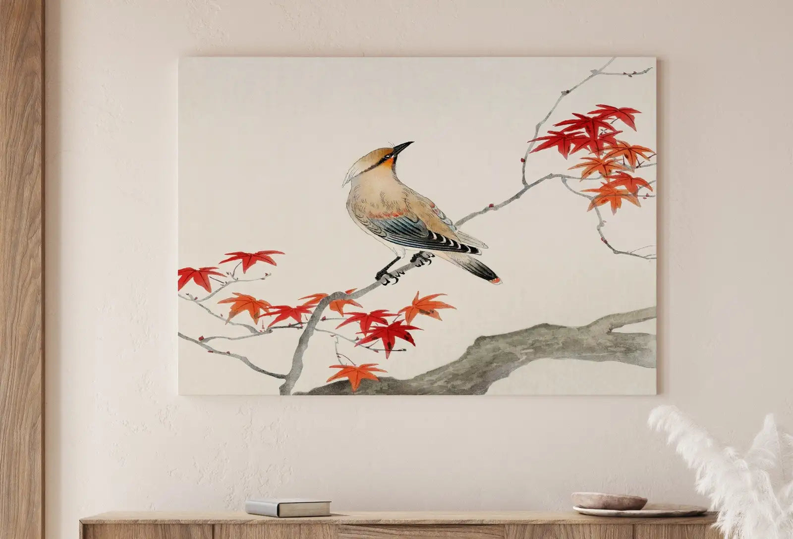 Detail view of artwork from Bird on Maple Tree Vintage Japanese Painting. Japanese Wall Art Printable Poster. 20th Century Japanese Vintage Spring Wall Art, Bird Art. (variation 1)