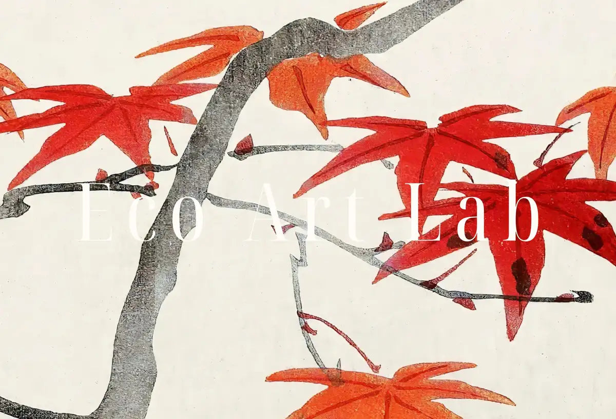 Detail view of artwork from Bird on Maple Tree Vintage Japanese Painting. Japanese Wall Art Printable Poster. 20th Century Japanese Vintage Spring Wall Art, Bird Art. (variation 2)