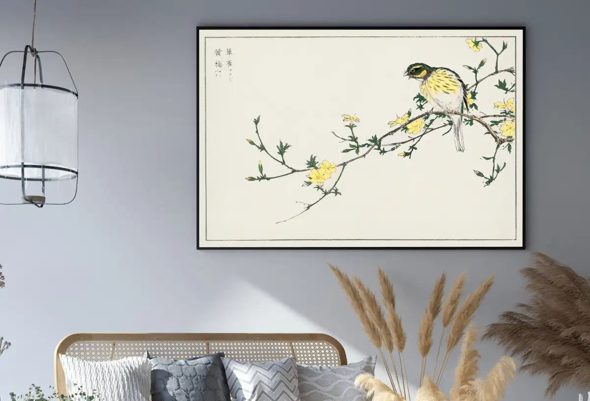 Detail view of artwork from Bird on Plum Tree Vintage Japanese Painting. Japanese Wall Art Printable Poster. 19th Century Japanese Vintage Wall Art, Bird Asian Art. (variation 2)