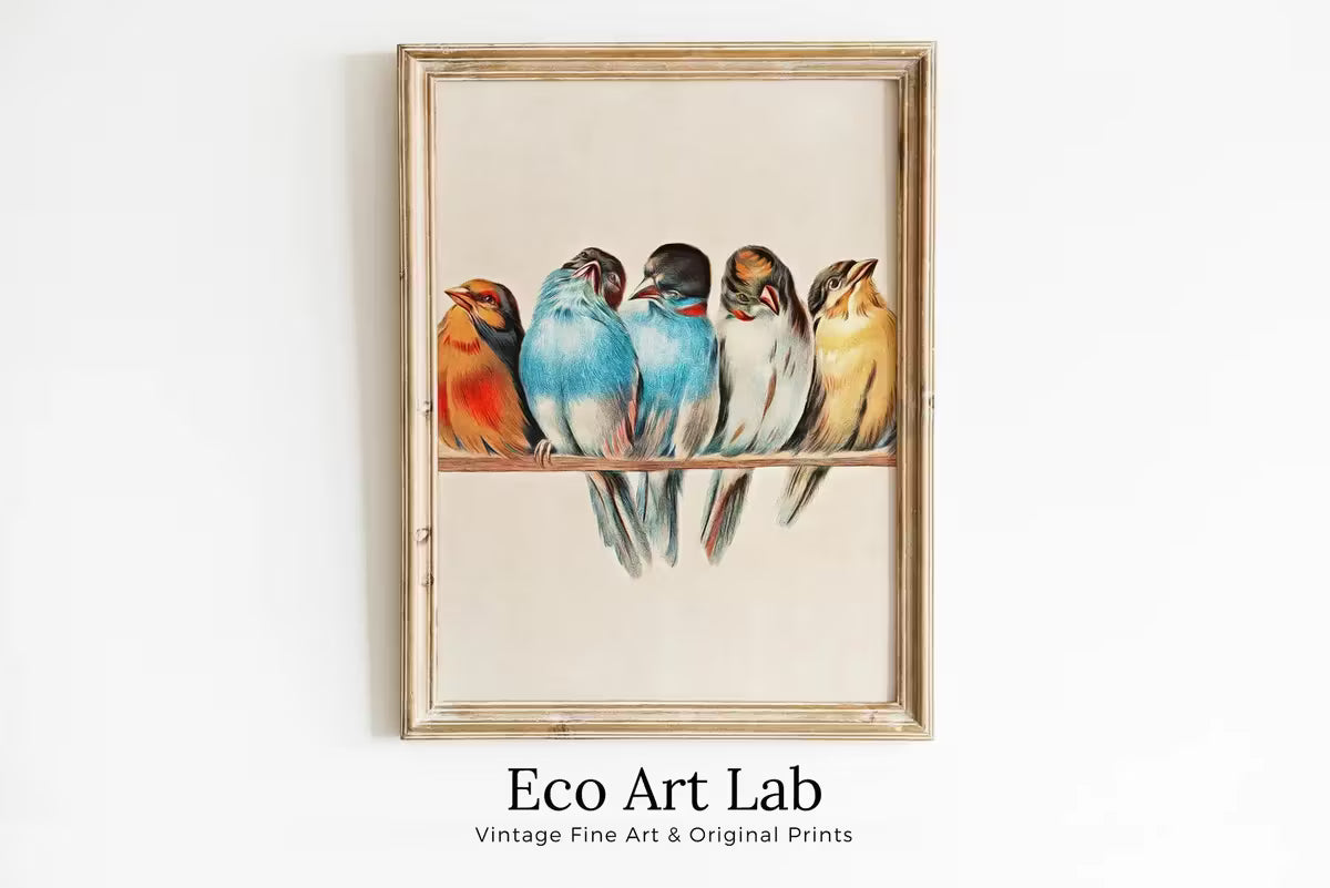 Bird Painting. Vintage Birds Perched on Branch Painting. Instant Download Printable Wall Art. Birds Decor Wall Art Prints. Birds Poster – Printable Wall Art