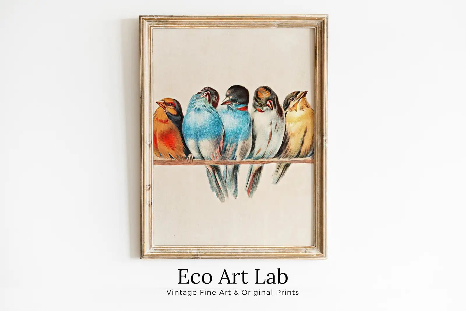 Framed view of Bird Painting. Vintage Birds Perched on Branch Painting. Instant Download Printable Wall Art. Birds Decor Wall Art Prints. Birds Poster – printable wall art digital download.
