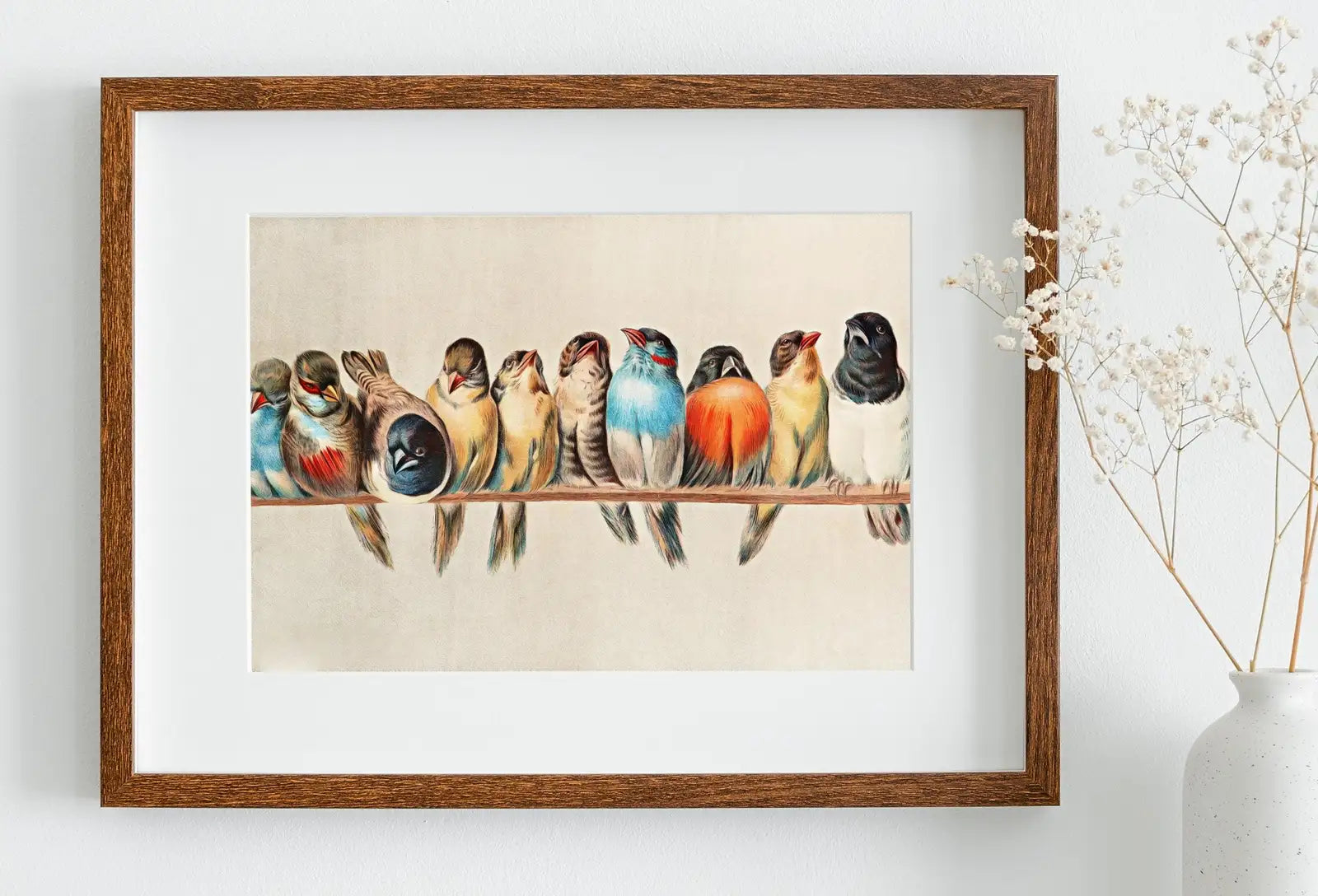 Included artwork preview showing first selection of artworks from Birds Perched on Branch Vintage Painting. Instant Download Printable Wall Art. Bird Painting. Birds Decor Wall Art Prints. Birds Poster #1.