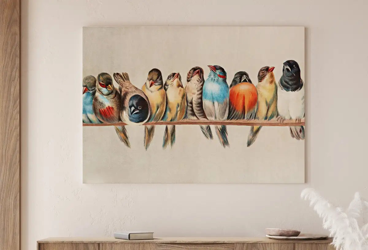 Detail view of artwork from Birds Perched on Branch Vintage Painting. Instant Download Printable Wall Art. Bird Painting. Birds Decor Wall Art Prints. Birds Poster #1. (variation 2)