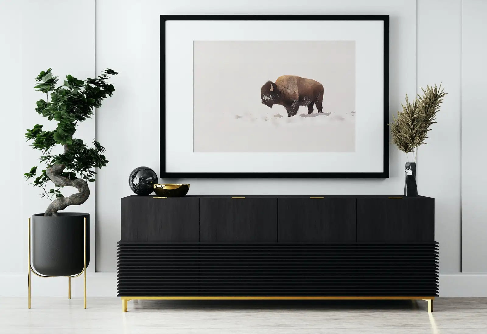 Detail view of artwork from Bison In Snow Wall Art Digital Painting, Buffalo Print, Winter Art Animal Poster, Printable Wall Art Bison Buffalo Wall Art Instant Download. (variation 1)