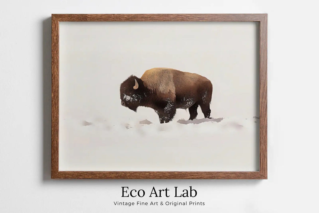 Framed view of Bison In Snow Wall Art Digital Painting, Buffalo Print, Winter Art Animal Poster, Printable Wall Art Bison Buffalo Wall Art Instant Download – printable wall art digital download.