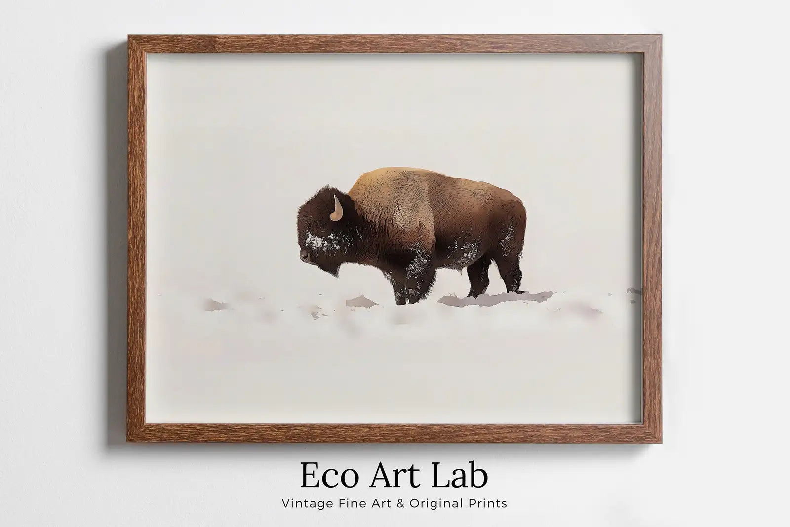 Framed view of Bison In Snow Wall Art Digital Painting, Buffalo Print, Winter Art Animal Poster, Printable Wall Art Bison Buffalo Wall Art Instant Download – printable wall art digital download.