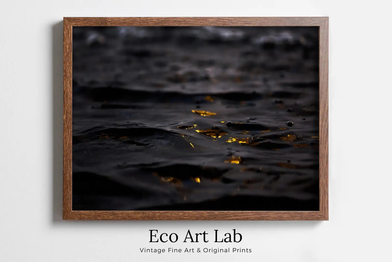 Framed view of Black and Gold Wall Art, Abstract Print Digital Download, Abstract Art, Printable Wall Art, Minimalist Wall Art, Gold Reflection Art Print – printable wall art digital download.