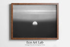 Framed view of Black and White Abstract Sunset Art Print. Printable Minimal Art Prints. Modern Aesthetic Wall Art. Minimalist Abstract Sunset Poster – printable wall art digital download.