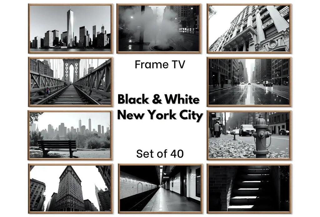 Black and White New York Wall Art for Samsung Frame TV | NYC Skyline, Brooklyn Urban Gallery Wall Set | Contemporary Modern Minimalist Art – Frame TV Art Set (Digital Download)