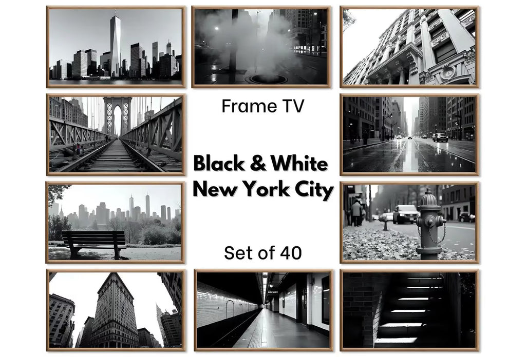 Black and White New York Wall Art for Samsung Frame TV | NYC Skyline, Brooklyn Urban Gallery Wall Set | Contemporary Modern Minimalist Art – Frame TV Art Set