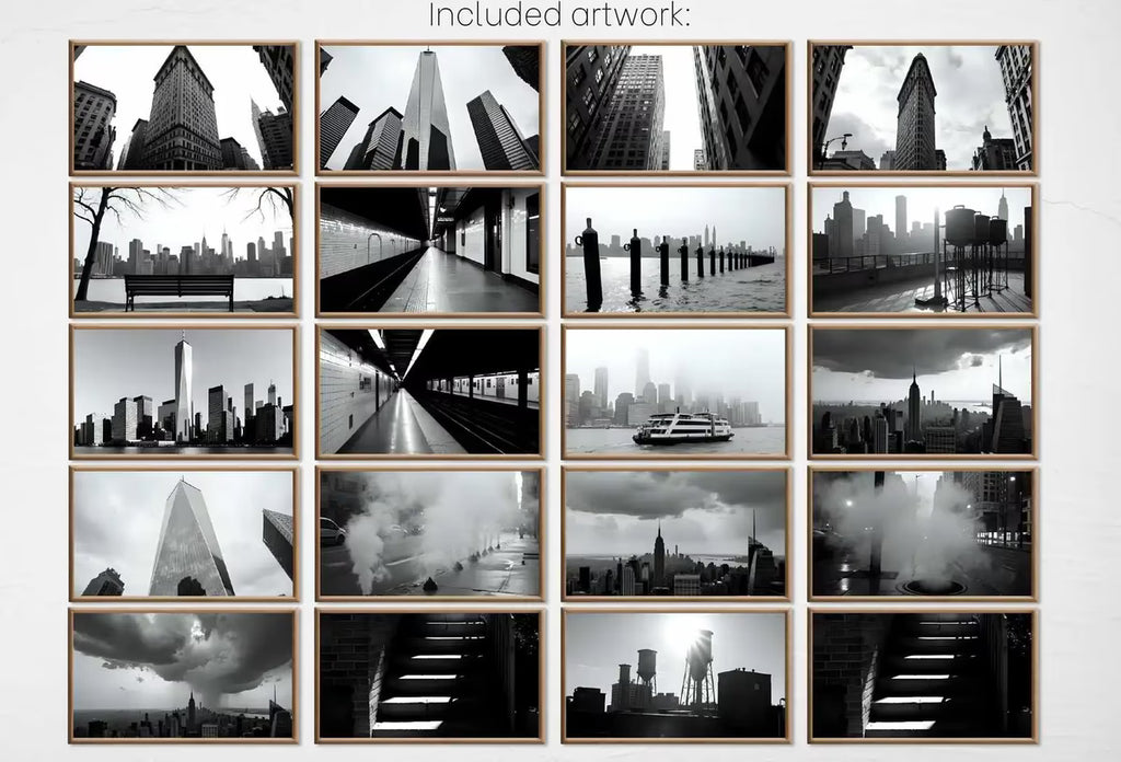 Black and White New York Wall Art for Samsung Frame TV | NYC Skyline, Brooklyn Urban Gallery Wall Set | Contemporary Modern Minimalist Art – Frame TV Art Set