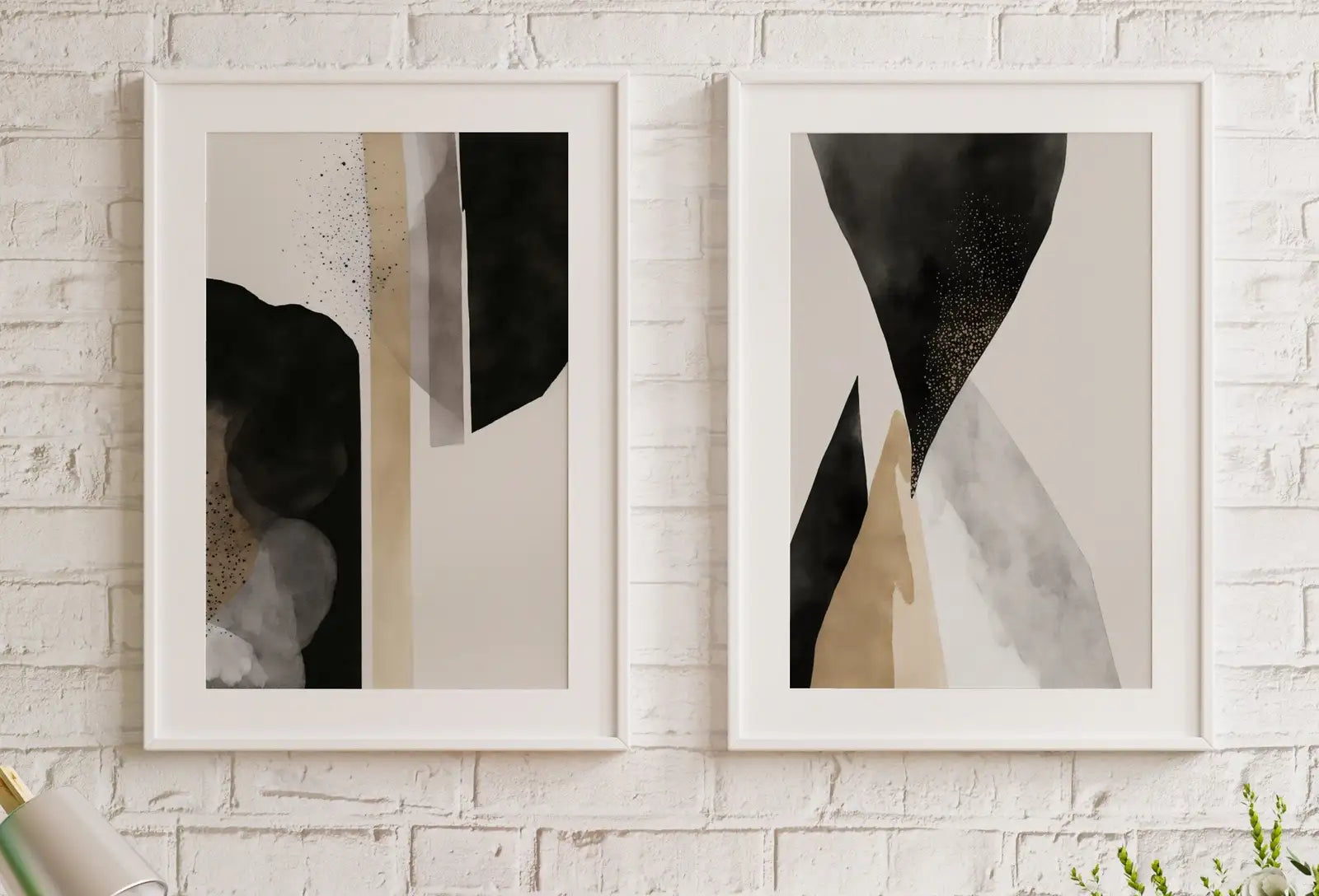 Black & Beige Minimalist Art Prints Set of 2. Abstract Poster Set. Neutral Gallery Wall. Black and White Wall Art. Contemporary Modern Art – Printable Wall Art Set (Digital Download) – Digital Download