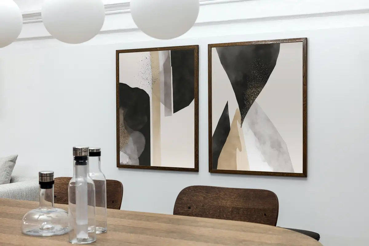 Black & Beige Minimalist Art Prints Set of 2. Abstract Poster Set. Neutral Gallery Wall. Black and White Wall Art. Contemporary Modern Art – Printable Wall Art Set (Digital Download) – Digital Download