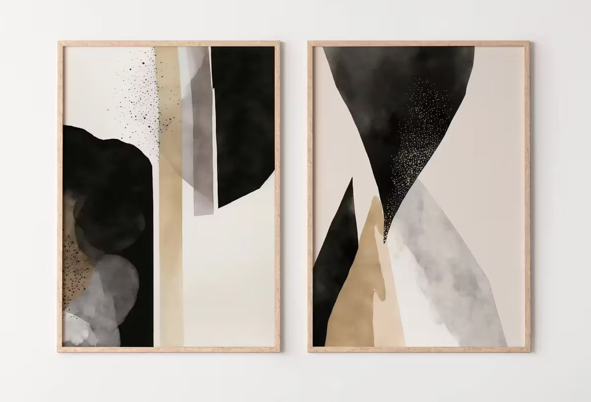 Black & Beige Minimalist Art Prints Set of 2. Abstract Poster Set. Neutral Gallery Wall. Black and White Wall Art. Contemporary Modern Art – Printable Wall Art Set
