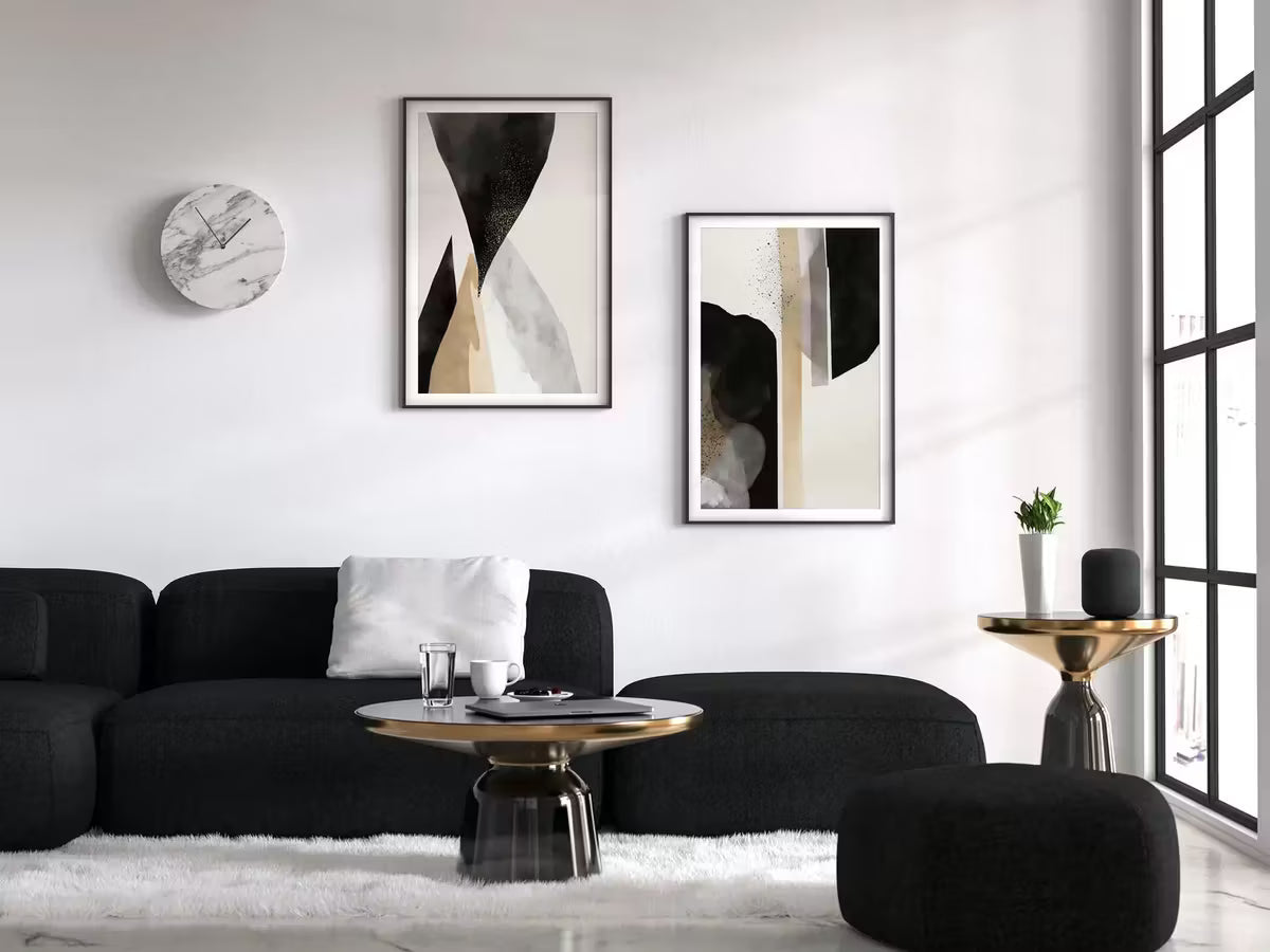 Black & Beige Minimalist Art Prints Set of 2. Abstract Poster Set. Neutral Gallery Wall. Black and White Wall Art. Contemporary Modern Art – Printable Wall Art Set