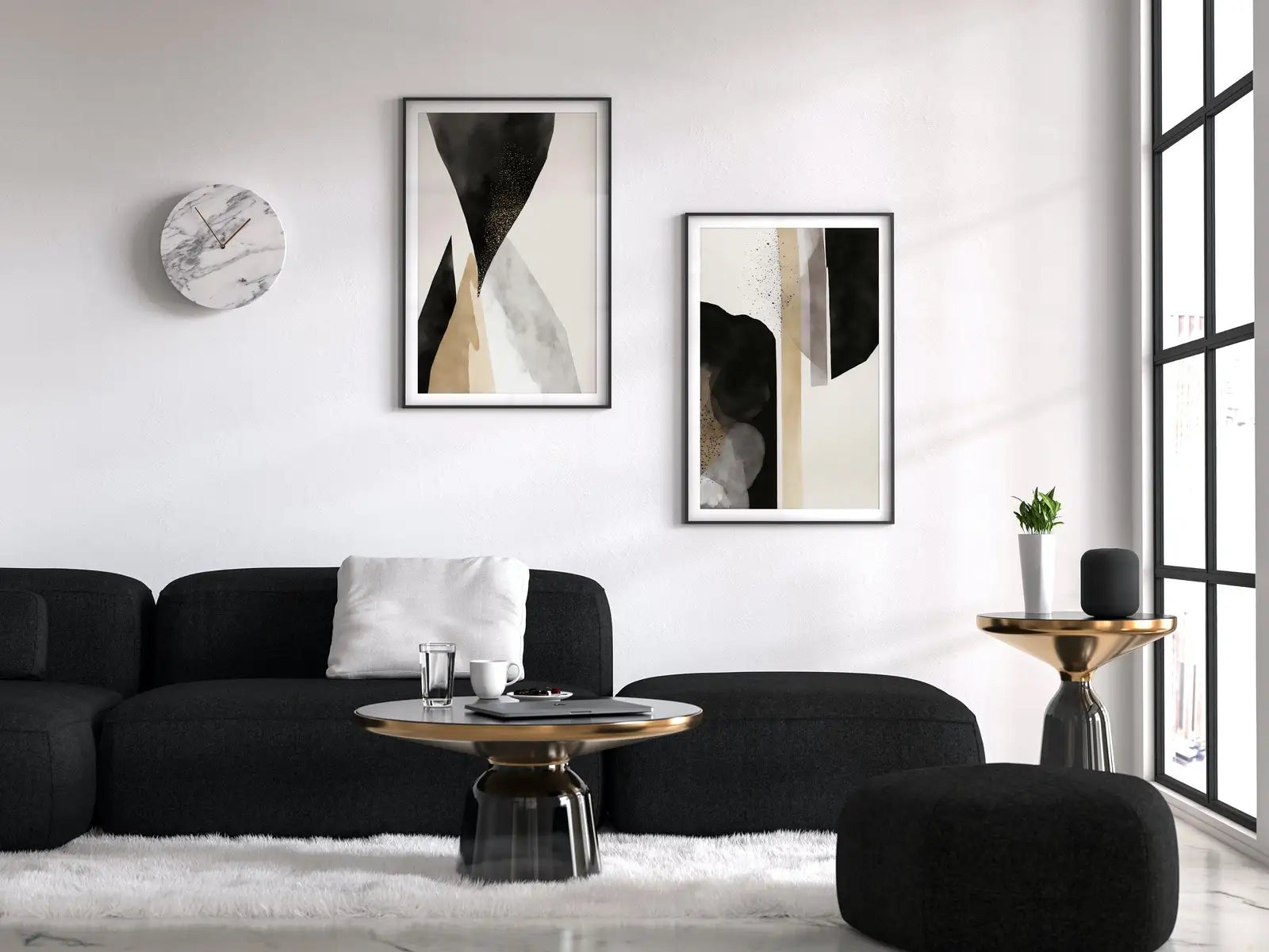 Black & Beige Minimalist Art Prints Set of 2. Abstract Poster Set. Neutral Gallery Wall. Black and White Wall Art. Contemporary Modern Art – Printable Wall Art Set (Digital Download) – Digital Download