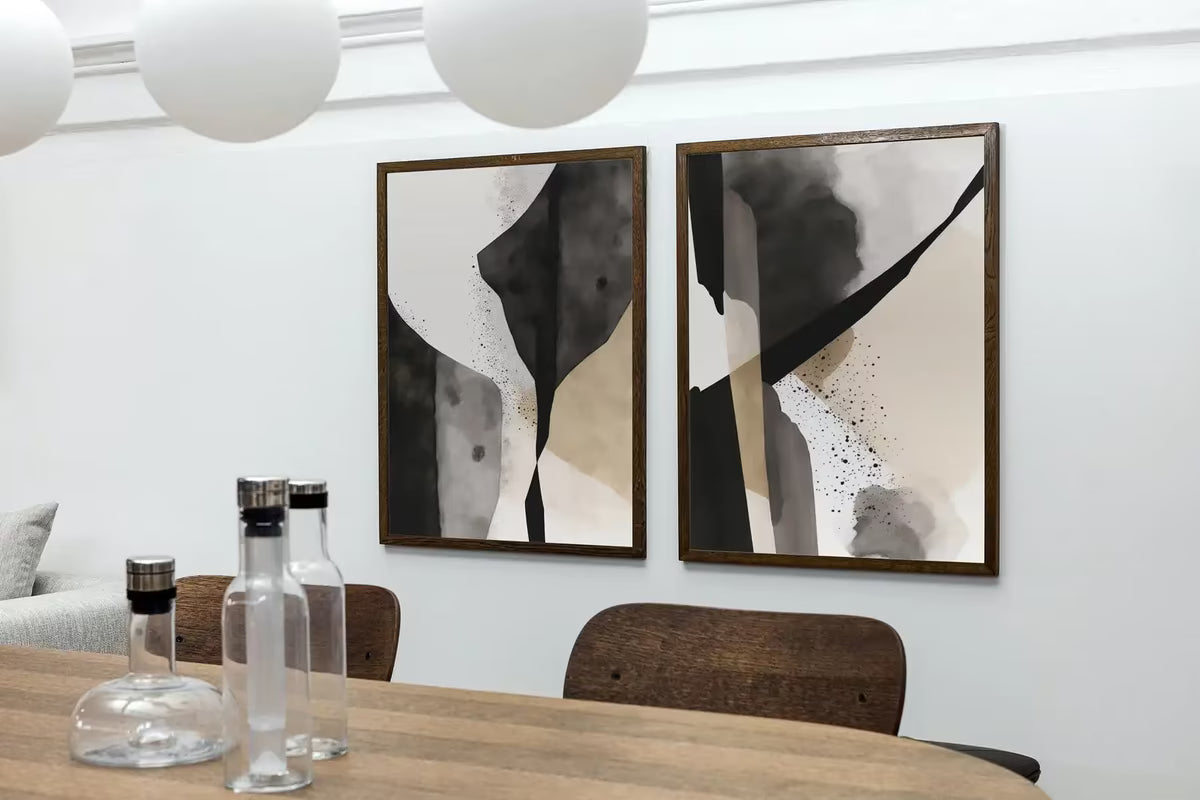 Black & Beige Wall Art. Set of 2 Minimalist Art Prints. Black and White Abstract Poster Set. Neutral Gallery Wall. Contemporary Modern Art – Printable Wall Art Set