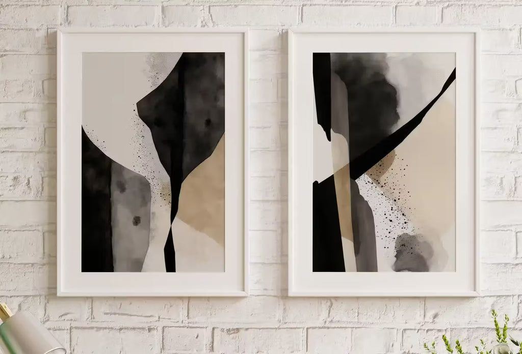 Black & Beige Wall Art. Set of 2 Minimalist Art Prints. Black and White Abstract Poster Set. Neutral Gallery Wall. Contemporary Modern Art – Printable Wall Art Set