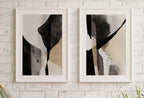 Art mural noir et beige - Ensemble de 2 impressions d’art minimaliste, ensemble d’affiches abstraites noir et blanc, galerie murale neutre, art moderne contemporain.