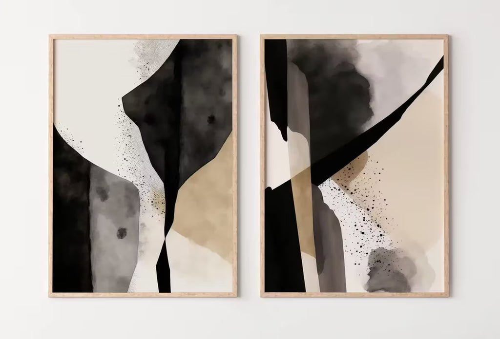 Black & Beige Wall Art. Set of 2 Minimalist Art Prints. Black and White Abstract Poster Set. Neutral Gallery Wall. Contemporary Modern Art – Printable Wall Art Set