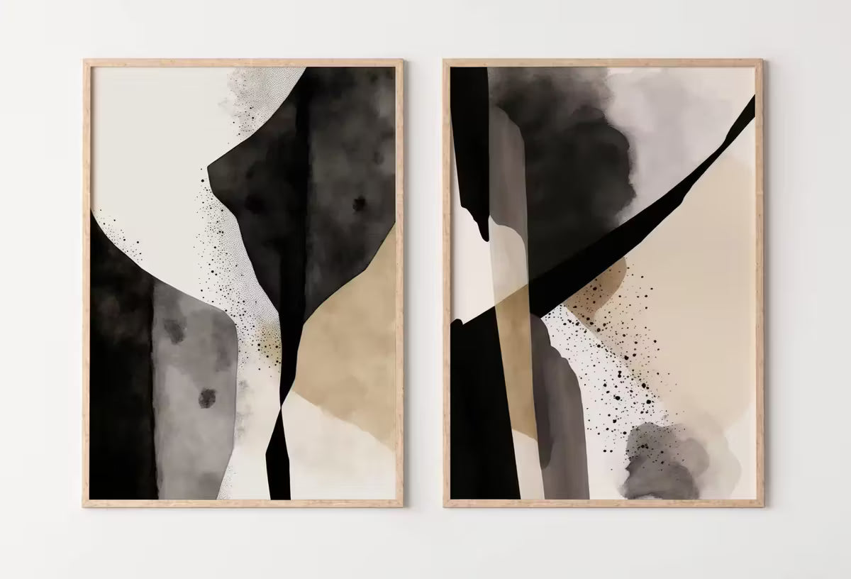 Black & Beige Wall Art. Set of 2 Minimalist Art Prints. Black and White Abstract Poster Set. Neutral Gallery Wall. Contemporary Modern Art – Printable Wall Art Set