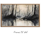 Black Grey Art for Samsung Frame TV I Dark Watercolor Minimalist Landscape I Unique Frame TV Art for Modern Decor – Frame TV  Art