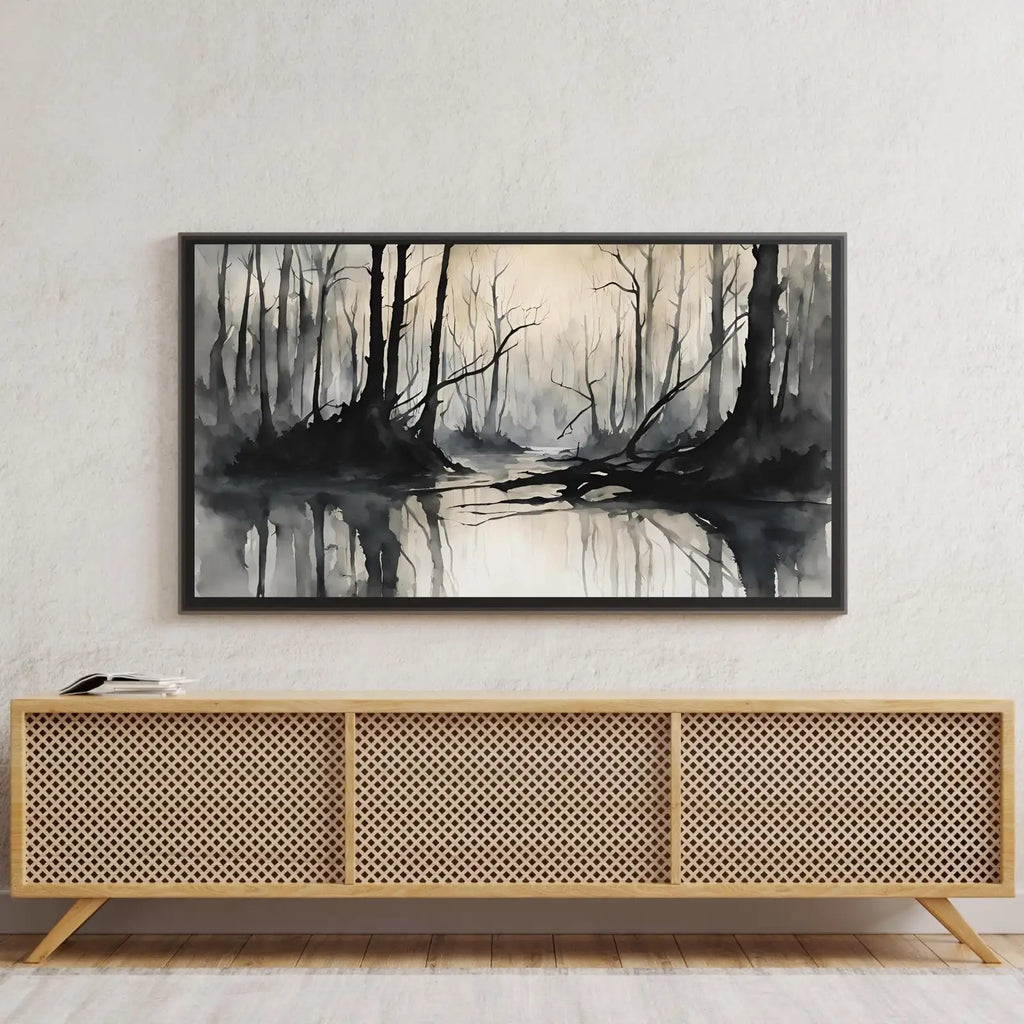 Black Grey Art for Samsung Frame TV I Dark Watercolor Minimalist Landscape I Unique Frame TV Art for Modern Decor – Frame TV Digital Download Art – Digital Download