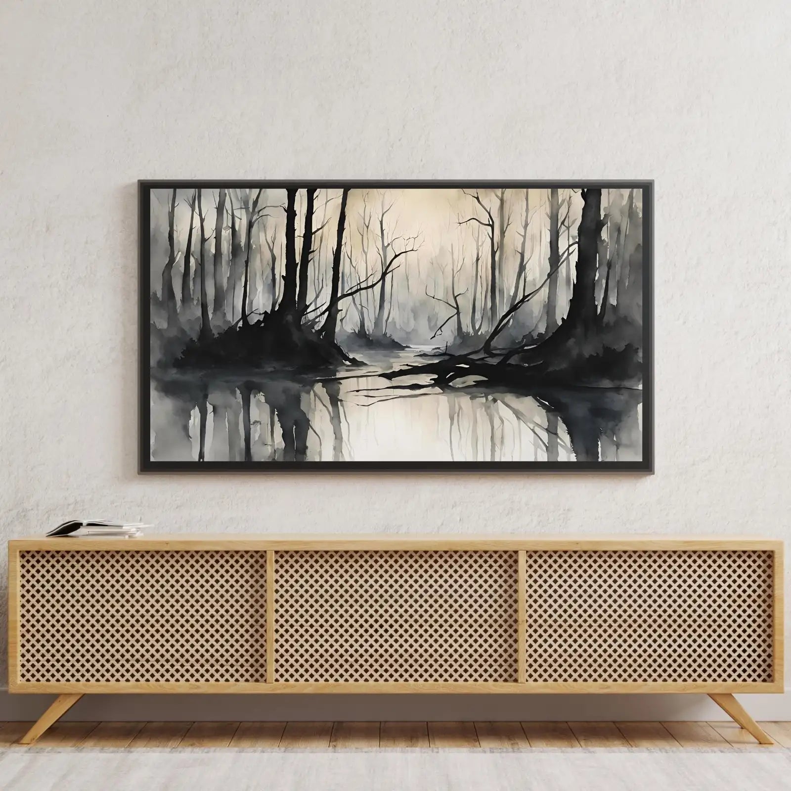 Black Grey Art for Samsung Frame TV I Dark Watercolor Minimalist Landscape I Unique Frame TV Art for Modern Decor – Frame TV Digital Download Art – Digital Download