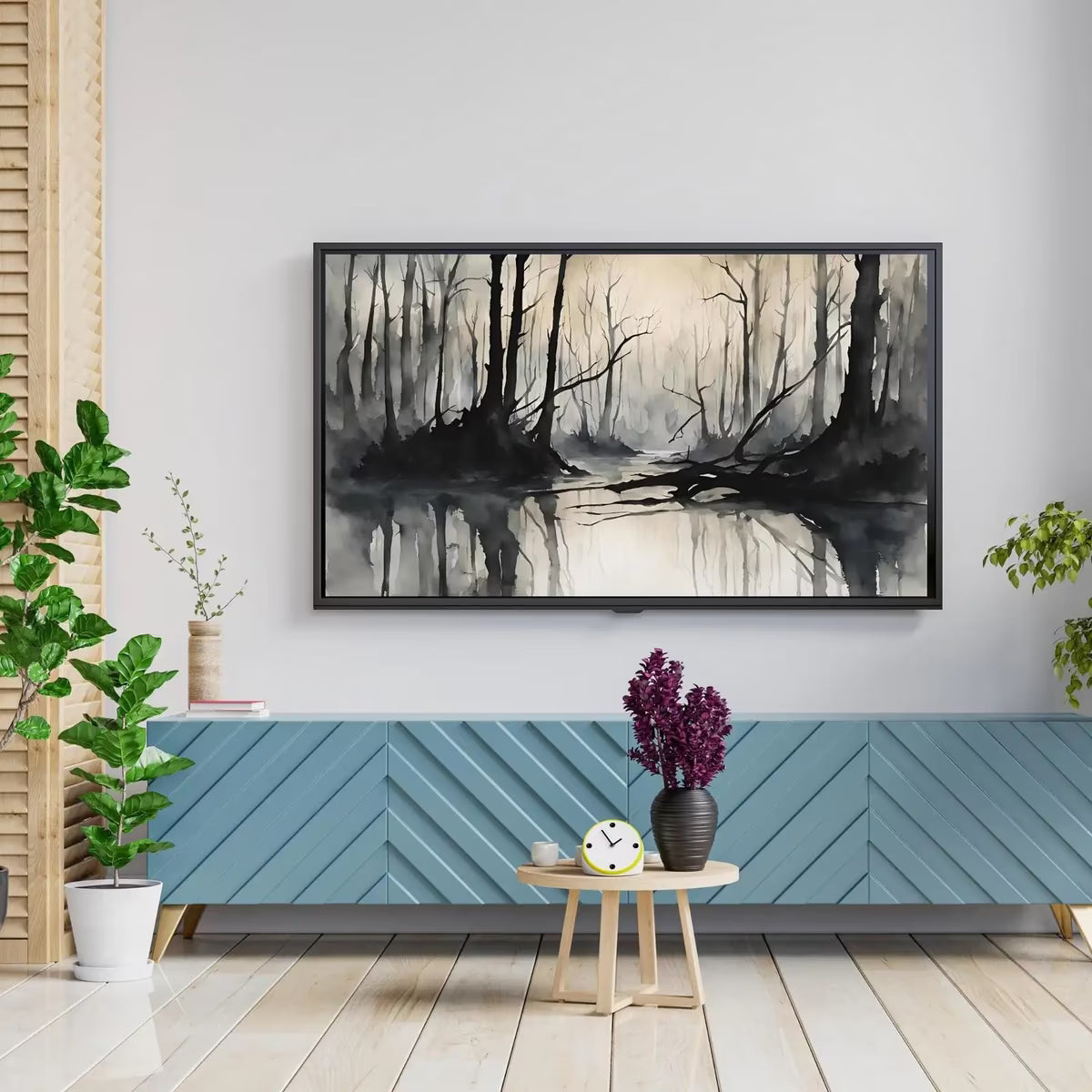 Black Grey Art for Samsung Frame TV I Dark Watercolor Minimalist Landscape I Unique Frame TV Art for Modern Decor – Frame TV  Art