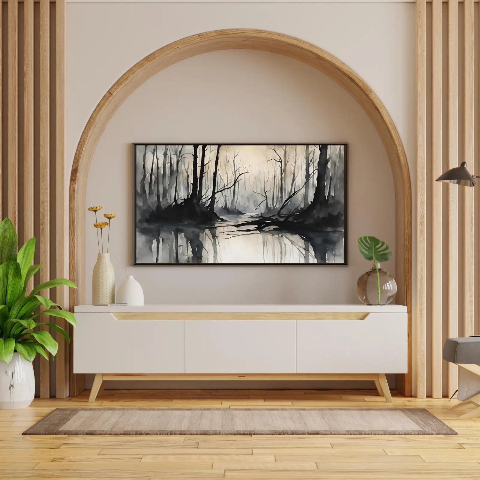 Black Grey Art for Samsung Frame TV I Dark Watercolor Minimalist Landscape I Unique Frame TV Art for Modern Decor – Frame TV Digital Download Art – Digital Download