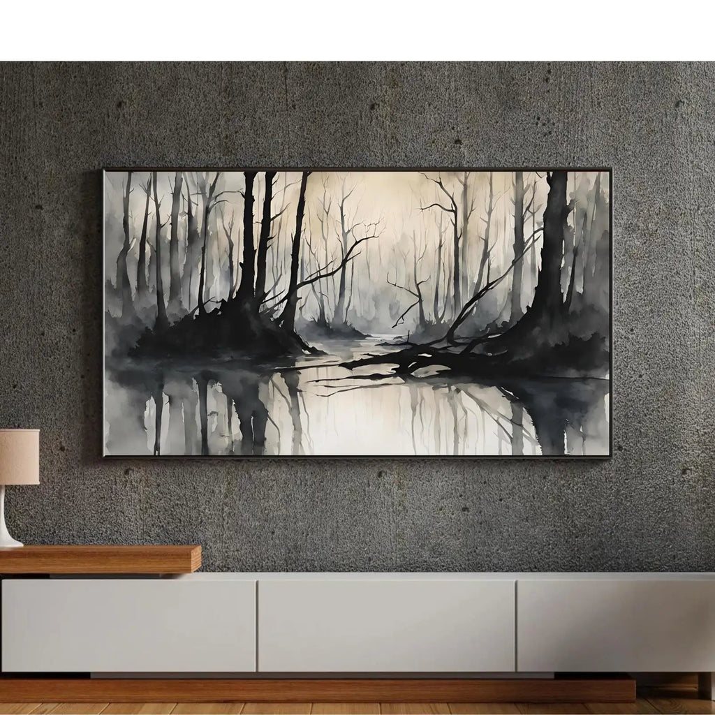 Black Grey Art for Samsung Frame TV I Dark Watercolor Minimalist Landscape I Unique Frame TV Art for Modern Decor – Frame TV Digital Download Art – Digital Download