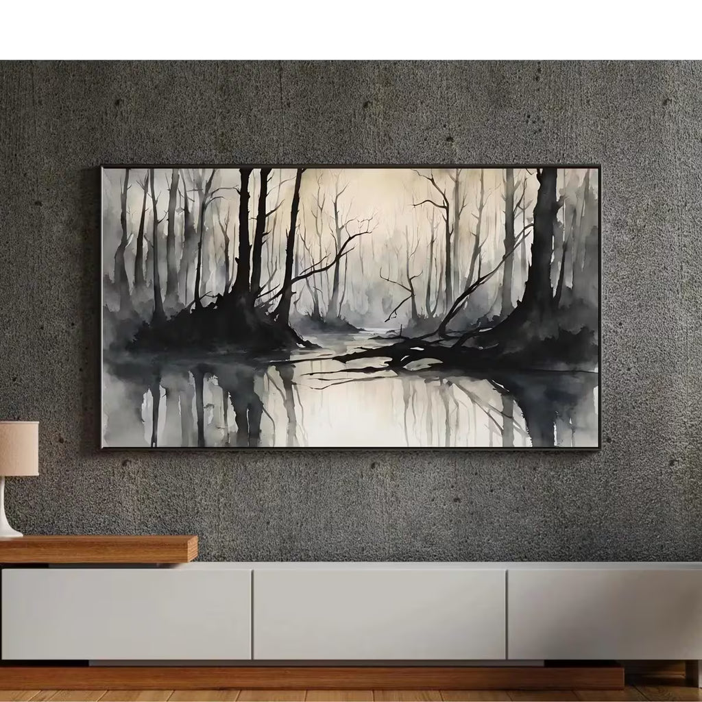 Black Grey Art for Samsung Frame TV I Dark Watercolor Minimalist Landscape I Unique Frame TV Art for Modern Decor – Frame TV  Art