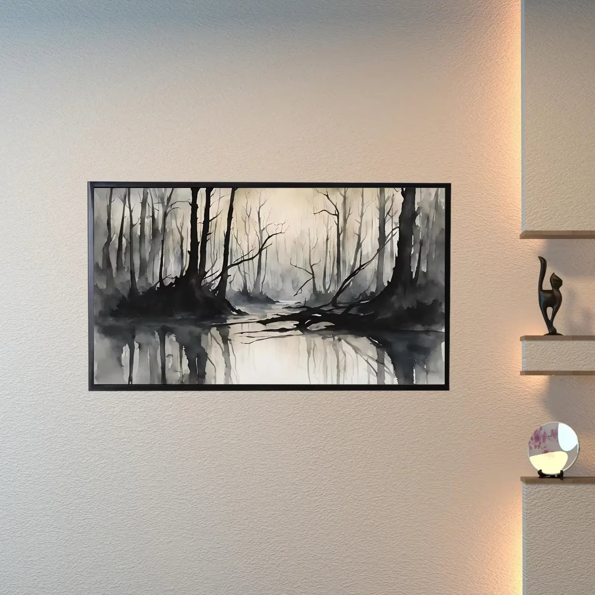 Black Grey Art for Samsung Frame TV I Dark Watercolor Minimalist Landscape I Unique Frame TV Art for Modern Decor – Frame TV  Art