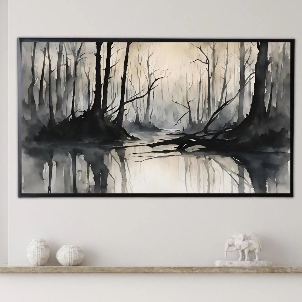 Black Grey Art for Samsung Frame TV I Dark Watercolor Minimalist Landscape I Unique Frame TV Art for Modern Decor – Frame TV Digital Download Art – Digital Download