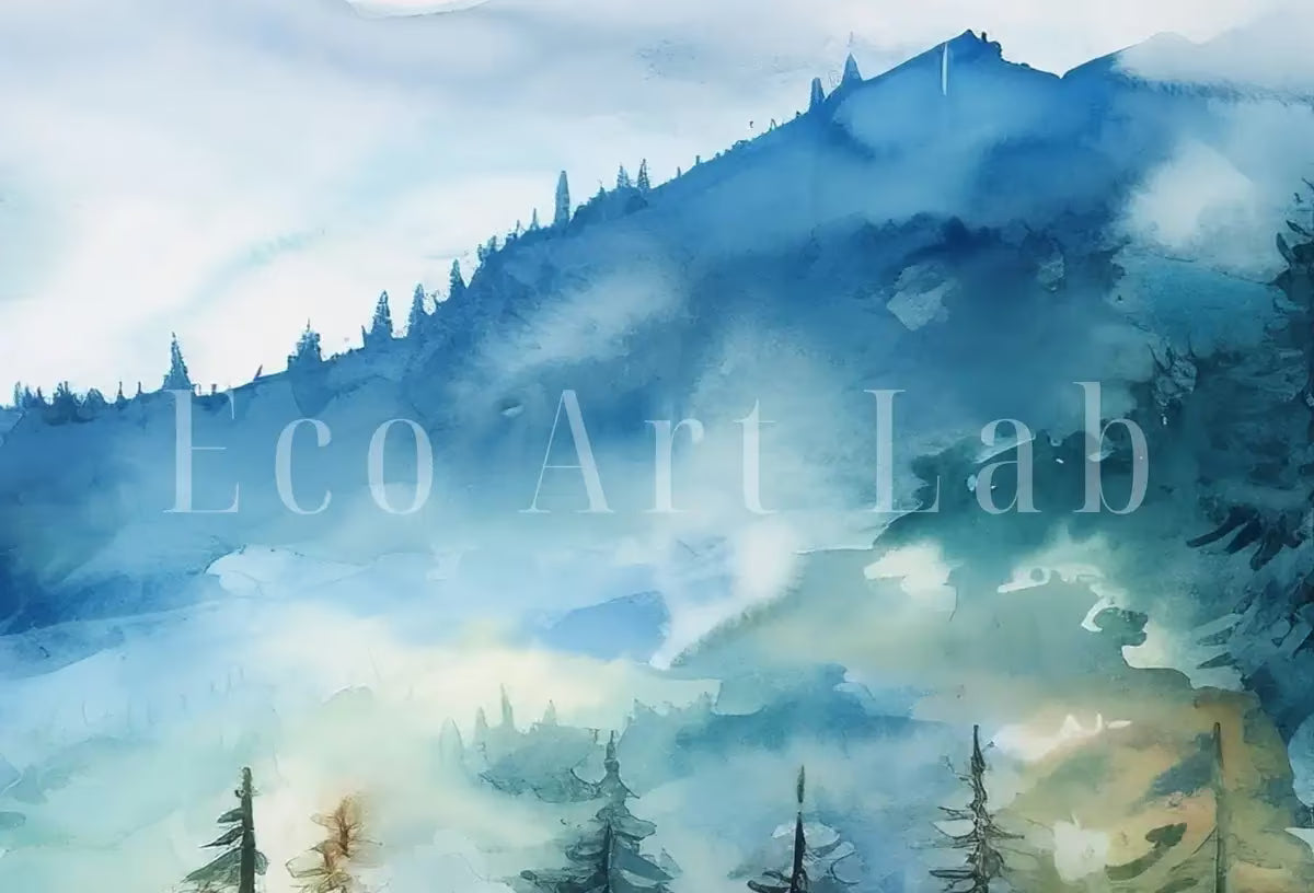 Blue Abstract Mountain Print Set of 3 | Watercolor Mountain Landscape | Nature Print Set | Modern Minimal Decor | Pine Forest Wall Art – Printable Wall Art Set