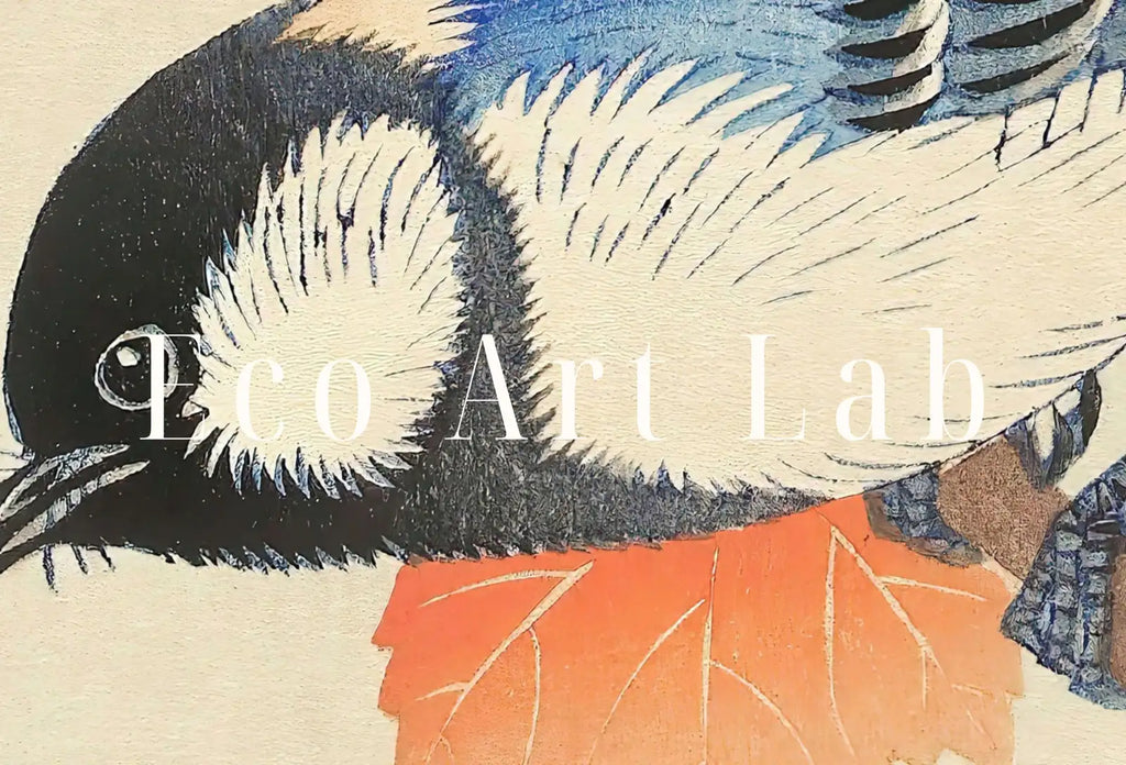 Detail view of artwork from Blue Bird on Branch Vintage Japanese Painting. Japanese Wall Art Printable Poster. 20th Century Japanese Vintage Wall Art, Bird Asian Art. (variation 1)