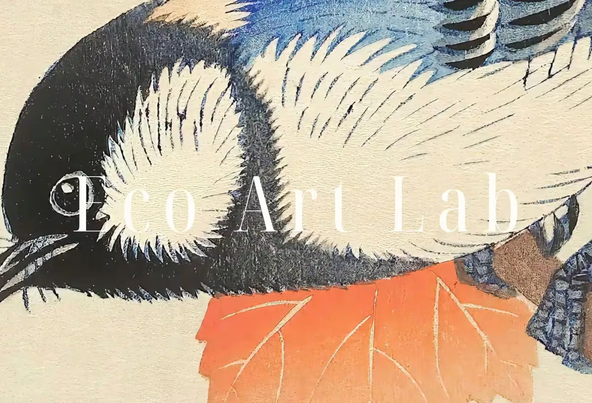 Blue Bird on Branch Vintage Japanese Painting. Japanese Wall Art Printable Poster. 20th Century Japanese Vintage Wall Art, Bird Asian Art – Printable Wall Art