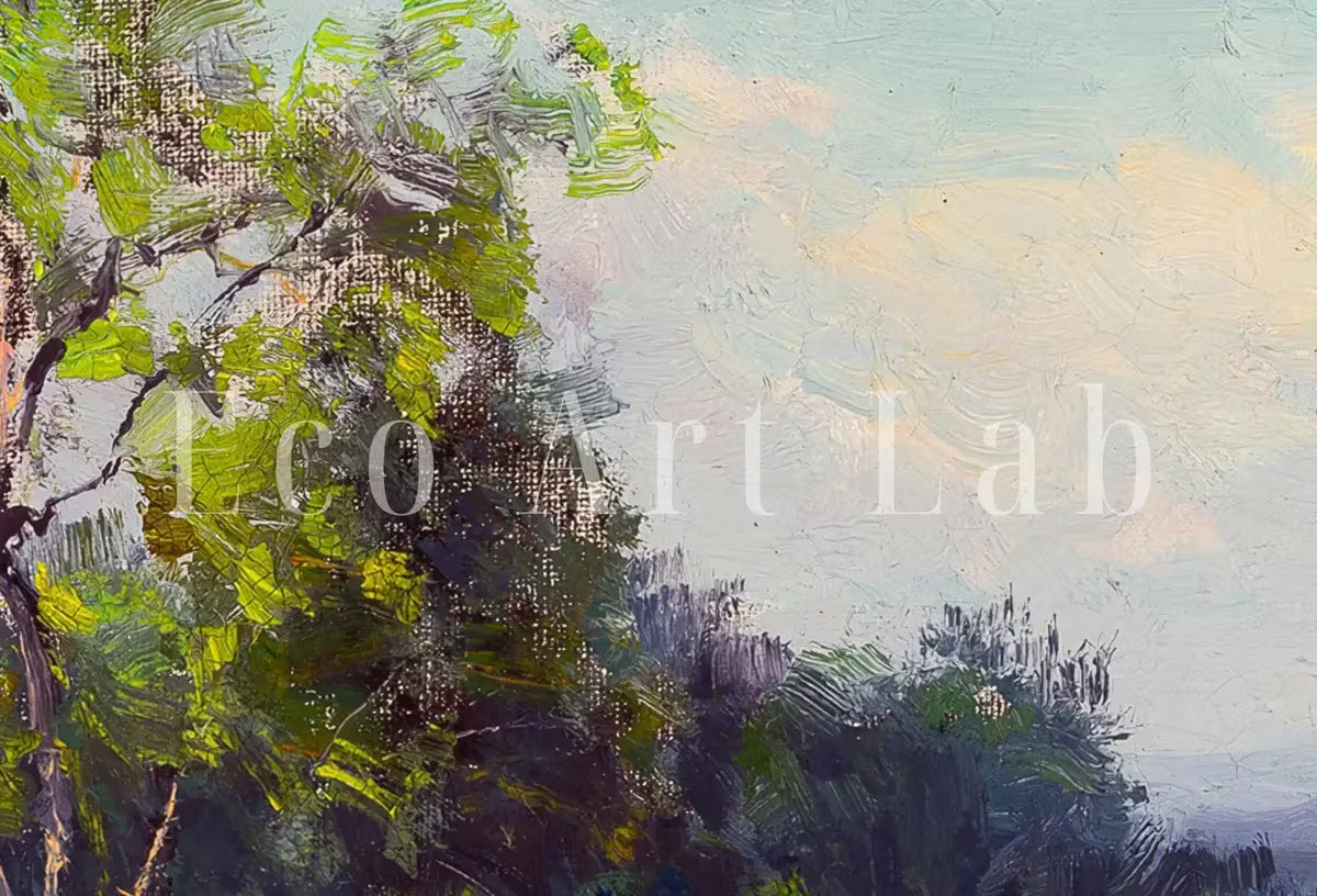 Blue Bonnets at Late Afternoon. Printable Spring Meadow Landscape Painting. Vintage Landscape Print Texas Bluebonnets Painting. Flower Field – Printable Wall Art