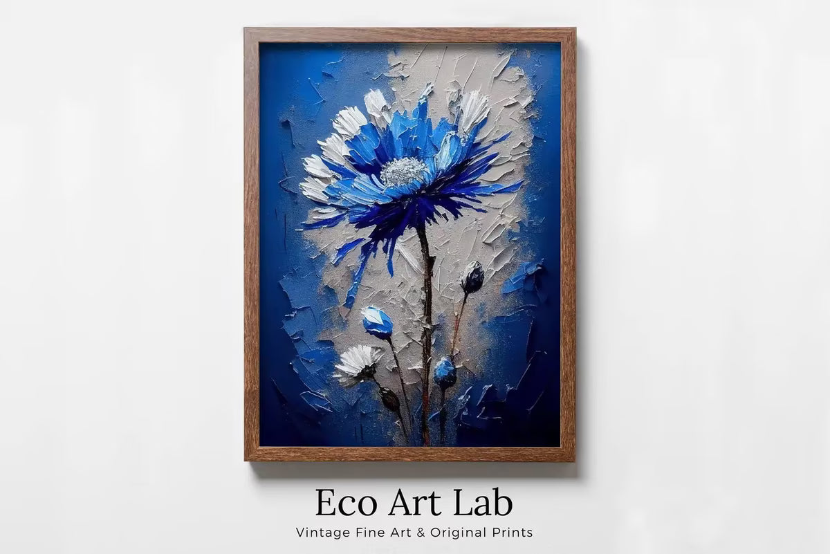 Blue Flower Print. Abstract Flower Printable Wall Art. Texture Modern Flower Painting. Textured Blue Floral Wall Decor. Instant Download – Printable Wall Art